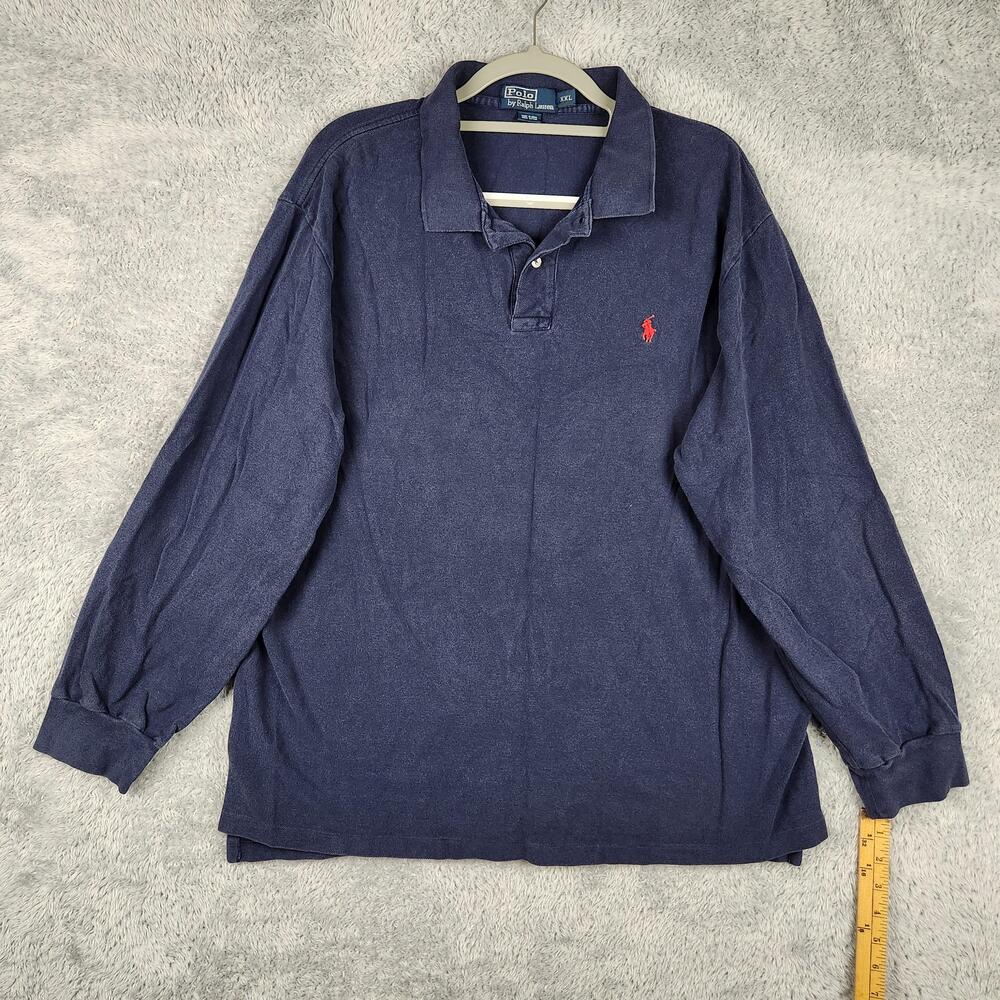 Polo Ralph Lauren Polo Shirt Mens 2XL Blue Long Sleeve Red Small Pony Logo Y2k